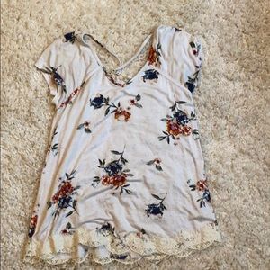 Flowered Print, White Shirt